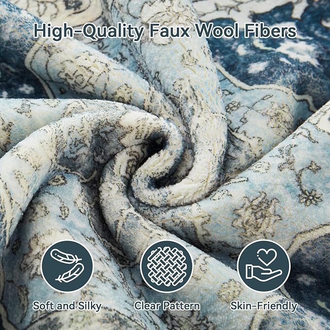 Topllen Runner Rug - 2'6" x8'Boho Washable Kitchen Rug, Non-Slip Soft Low Pile Rugs Indoor for Hallway Hall Living Room Bedroom Sunroom, Vintage Throw Stair Carpet Stain Resistance (Blue, 2.5x8ft)