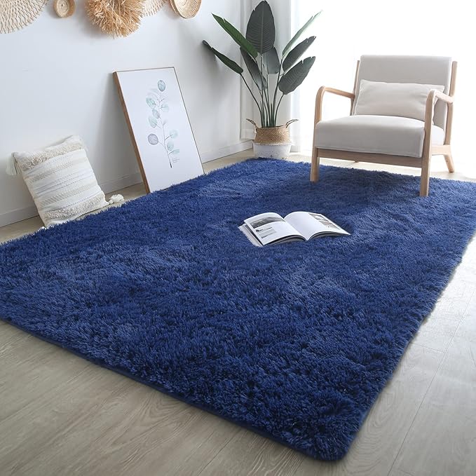 Area Rug 7x10 Living Room: Blue Area Rugs 7X 10 Carpets for Living Room - Shag Area Rug Modern Indoor Soft Shaggy Fuzzy Floor Carpet for Bedroom (Blue/7x10 Feet)