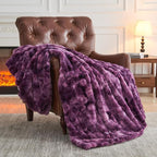 NEWCOSPLAY Faux Fur Twin Blanket Tie-dye Violet Purple Luxury Fluffy Thick Warm Bubble Blanket for Couch Sofa Bed 700GSM (Tie-dye Violet Purple, Twin(60"x80"))