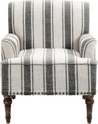 UIXE Stripe Accent Chair, Modern Upholstered Armchair in Fabric for Living Room, Nailhead Trim Club Arm Chair Comfy Single Sofa Bedroom Reading Seat with Wood Legs - Black