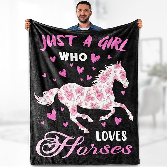 Horse Gifts Blanket for Girls Women Teens for Horse Lovers Throw Just A Girl Who Loves Horses Themed Living Room Decor Soft Cozy Bed Couch Plush Birthday 50"x60"