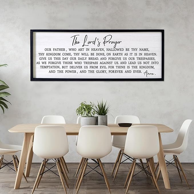 Our Father Prayer Bible Verse Framed Wall Art, 40''×15'' Rustic Religious Christian Lords Prayer Sign for God Jesus Christ Prayer, Horizontal Holy Inspirational Catholic Scripture Decor