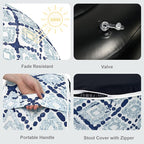 LVTXIII Inflatable Stool Ottoman Footrest with Handle, Decorative Fade-Resistant Foot Stool, Indoor or Outdoor Pouf for Home Garden and Camping Use, 21x21x9, Boho Geometry Blue