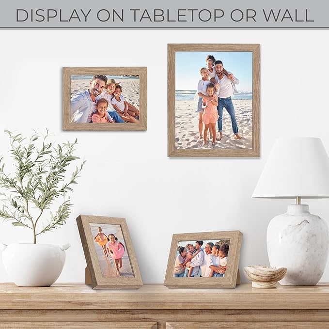 Sheffield Home 4 Piece Gallery Wall Frame Set, 8x10 Inch, 5x7 Inch, and 4x6 Inch, Light Natural