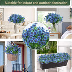 24 Bundles Artificial Flowers for Outdoors & Indoors – UV Resistant Faux Plastic Plants for Garden, Patio, Porch, Window Box, Home Decor – Lush & Vibrant Fake Flowers, Blue