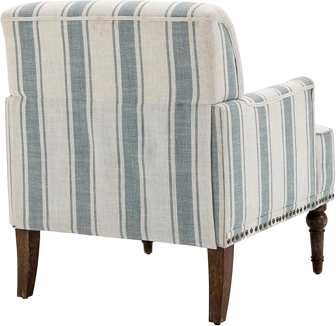 UIXE Stripe Accent Chairs Set of 2, Living Room Arm Chair Modern Nailhead Trim Club Armchair, Comfy Upholstered Sofa Lounge Seat Reading Seat Bedroom Side Seating for Home Office, Blue