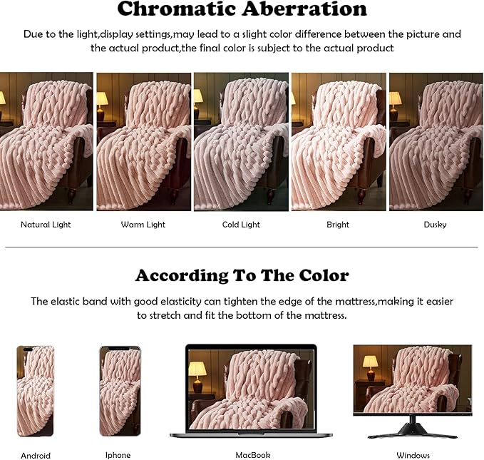 NEWCOSPLAY Faux Fur Throw Blanket Pink 3D Ribbed Plush Thick Warm Blanket for Couch Sofa Bed 850GSM (Pink Ribbed, Throw(50"x60"))