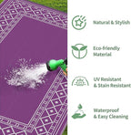 GENIMO Outdoor Rug Waterproof 6'x9' for Patio, Foldable Reversible Plastic Straw Carpet for Travel Trailers, Outside Area Mat for Rv, Deck, Picnic, Porch, Camper, Balcony, Beach, Purple & Grey