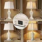 32" Tall Table Lamps Set of 2 - Bedside Lamp with Fabric Shades - for Bedroom and Living Room with USB and Nightlight - Perfect for Nightstands and Bedrooms - Bulbs Included