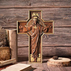 BGCOPPER Wooden Crucifix Wall Cross Catholic Handmade Orthodox Jesus Cross for Wall Decor Easter Christmas Gift