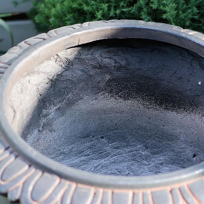 VISIBLE Classic Garden Urn Planter with Pedestal, Black Antique Finish, Cement Fiber Material, Decorative Leaf Pattern, 22 Inch Height, Indoor Outdoor Use, Delivered from Local Warehouse (Black)