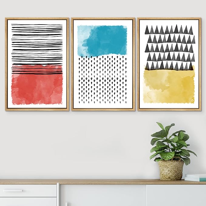 SIGNWIN Canvas Print Wall Art Squares and Abstract Line Art Geometric Line Illustrations Modern Art Mid-Century Modern Warm for Living Room, Bedroom, Office - 16"x24"x3 Natural