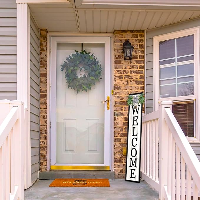 Surfapans Welcome Sign for Front porch Standing 45"X9"Large Wood Frame Outdoor Tall Welcome Signs Vertical Decor for Farmhouse Rustic Home Modern Outside Front Door Wall Decorations (Black)