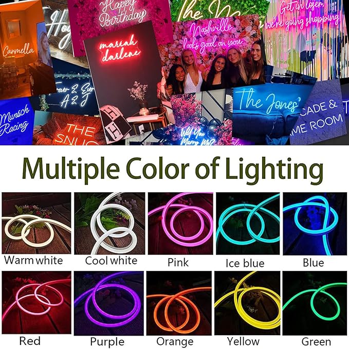 Custom Neon Signs, Neon Sign Customizable for Wall Decor, Personalized Neon Sign for Wedding Birthday Party Gift Any Text Logo