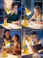 LED Desk Lamp with Pen Holder, Eye-Caring Desk Light 3 Color Modes Reading Light Flexible Gooseneck Metal Study Lamp, Cute Table Lamps for Home Office Bedside Dorm (Yellow lamp)