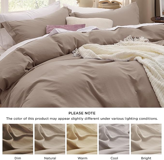 Bedsure Khaki Duvet Cover Twin/Twin XL Size - 2 Pieces Prewashed Cotton-Like Extra Soft Bedding Set, Includes 1 Twin Duvet Cover 68x90 Inches with Zipper Closure & 1 Pillow Sham, No Comforter