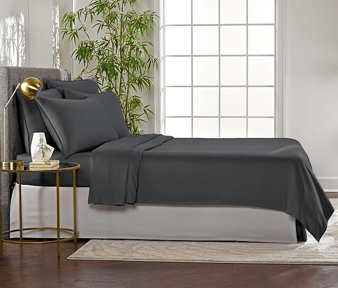 King Sheets by Pure Bamboo, Genuine 100% Organic Viscose Derived from Bamboo Bed Sheet Set, Luxuriously Soft & Cooling, Double Stitching, Lifetime Quality Promise (King, Charcoal)