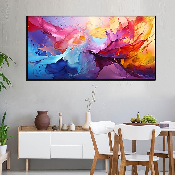 Abstract Wall Art for Living Room, Colorful Canvas Wall Decor for Bedroom, Framed Picture Print, Large Size 59x29 Inches