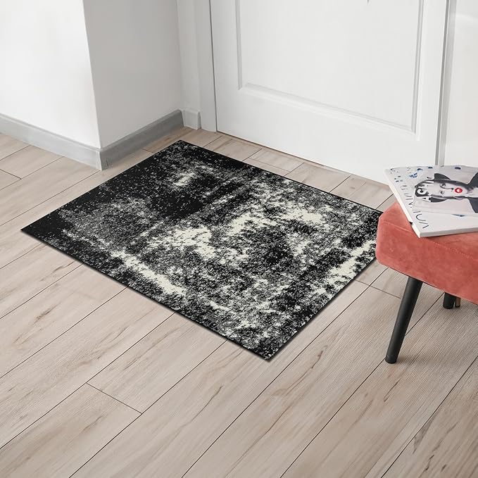 Keen Home Design Area Rugs - 2x3 Non-Shedding, Abstract Rugs for Kitchen, Living Room, Bedroom, Dining Room, Entryway - Size: 2' x 3', Abstract Black