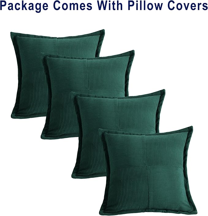 HITO 20x20 Pillow Inserts (Set of 4, with Pillow Covers Green)-Down Alternative Throw Pillows White for Couch Bed Sofa