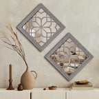 Boho Square Wall Mirrors Set of 2-12" x12'Decorative Mirrors for Wall Decor, BrownHandcrafted Mirror Panels Perfect for LivingRoom Bedroom Entryway Hallway (Brown)