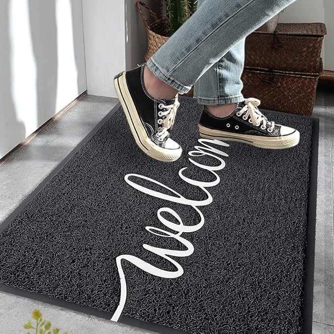 Door Mat, Welcome Mats Outdoor, Front Door Mat for Outside Entry, Doormat Outdoor/Indoor Entrance, Front Door Rugs for Entryway Indoor, for Entryway, High Traffic Areas (32"x20", Black)