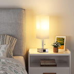 White Small Lamp for Bedroom - 3 Color Temperature 3000K 5000K 4000K Bedside Lamp, Pull Chain Control, USB A and C Charging Ports, Silver Base, for Kids Office Dorm nightstand, Bulb Included