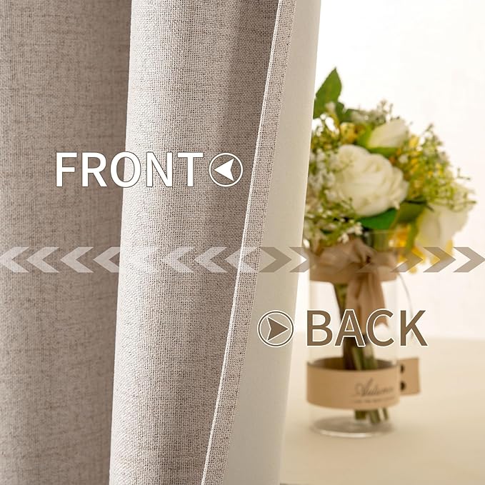 MIULEE 100% Blackout Linen Textured Curtains for Bedroom Solid Thermal Insulated Natural Beige Grommet Room Darkening Curtains & Drapes Luxury Decor for Living Room Nursery 62 x 90 Inch (2 Panels)