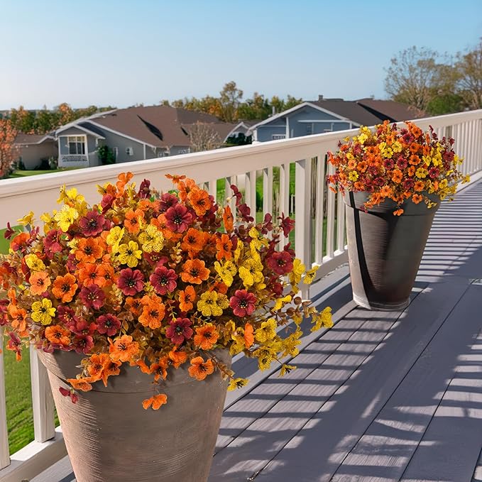 INQCMY Artificial Fake Fall Plants Flowers for Outdoor Outside Decoration,12 Bundles Faux Silk Colorful Daisy UV Resistant Look Real No Fade for Front Door Porch Patio Yard Balcony Autumn Decor