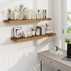 Fun Memories 40" Rustic Wood Floating Shelves with Invisible Brackets for Storage & Decor, Deep Wall Mounted Shelves for Bathroom, Kitchen, Living Room (Brown,Set of 2)