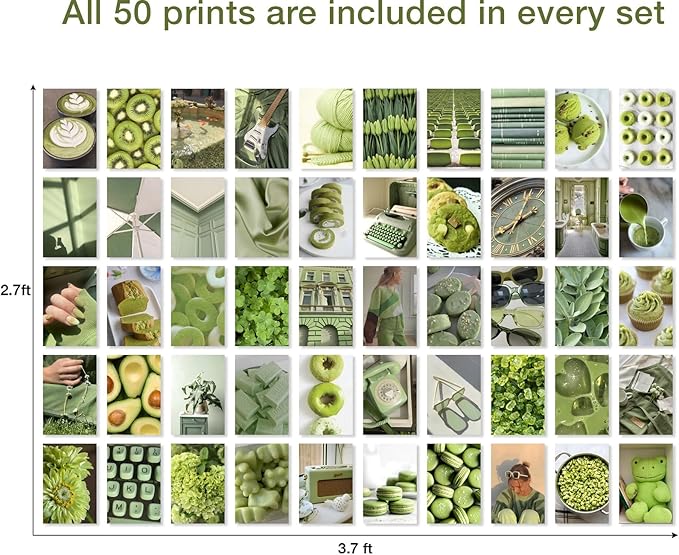 Y2K BOO Matcha Green Wall Collage Kit - 50 Aesthetic Posters for Room Decor, Perfect for Dorms and Bedrooms, Trendy Green Wall Art for Teen Girls and Modern Spaces