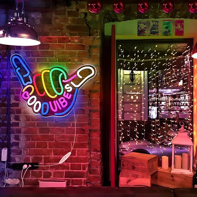 Good Vibes Neon Sign, Niubility Dimmable Good Vibes Only Neon Signs Light with ON/OFF Switch, USB Powered Neon Signs for Wall Decor, Colorful Light Up LED signs for Bedroom Game Room Party Club Decor