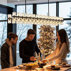 Crystal Black Rectangular Chandelier Light Fixture,54 in Dining Room Chandeliers Over Table,Modern Chandeliers For Living Room,Arcachon Chandelier,Kitchen Island Chandeliers Includes 60xG4 Bulbs