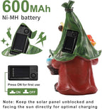 Mushroom-Picking Gnome Solar Garden Statue with 3 LED Lights, Set with 1 Gnome and 2 Small Mushroom, Lovely Garden Gnome Set for Patio, Yard, Lawn Ornament, Outdoor Decor