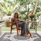 CAMILSON Outdoor Rug, 5x7 Medallion White Black Modern Area Rugs for Indoor and Outdoor Patios, Kitchen and Hallway Mats, Washable Porch Deck Outside Carpet (Medallion White, 5 x 7)