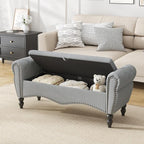 Furniliving 51.75" Storage Ottoman Bench for Living Room, Modern Bedroom Bench with Rolled Arm Upholstered End of Bed Bench Shoe Storage Bench Indoor Bench with Wood Legs Entryway Bench,Grey, Linen