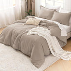 Litanika Light Coffee Comforter Set Queen Size, 3 Pieces Lightweight Solid Bedding Comforter Set, All Season Fluffy Bed Set (90x90In Comforter & 2 Pillowcases)