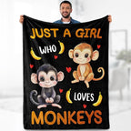 Monkey Blanket Gifts for Girl Woman - Just A Girl Who Loves Monkeys Cute Animal Lovers Throw for Teen Kids Adults Soft Fleece Cozy Bed Couch Decor Birthday Christmas Lightweight Blanket 50"x60"