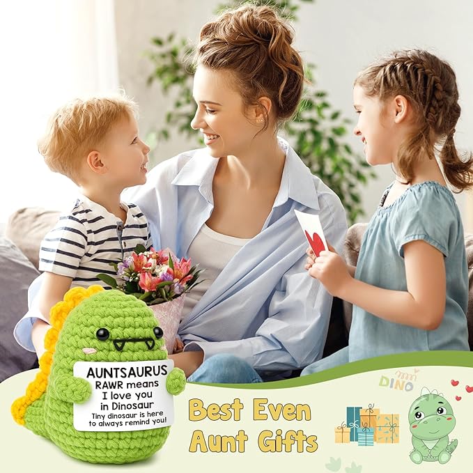 OCCdesign Mini Christmas Aunt Gifts from Niece Nephew RAWR I Love You Auntie Best Aunt Ever Gifts Cute Handmade Crochet Dinosaur for Christmas Thanksgiving Day Birthday Gift for Auntie Aunty to be