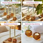 Kate Aspen Amber Taper Candle Holders for Candlesticks Set of 4 - Fluted Candlestick Holders for Fall Decor, Home Decor, Votive Candle Holder Decor, Tea Light Holder, Centerpiece Table Decorations