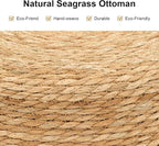 Pouf Ottomans, Handwoven Natural Straw Footstool, Round Braided Outdoor Patio Stool with Wood Frame, Boho Decor Accent Seat Balcony, or Garden (Blue)