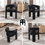 Black Sherpa Dining Chairs Set of 6, Modern Barrel Dining Room Chairs Upholstered Faux Fur Accent Chair with Arms and Round Back for Living Room Kitchen Armchair No Assembly Needed