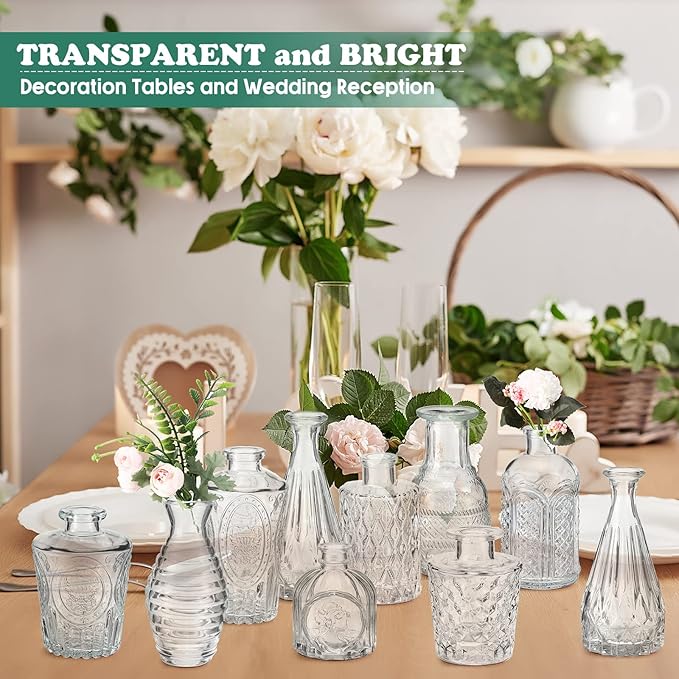 20 Pcs Glass Bud Vase Set Small Vintage Flower Vase in Bulk for Centerpieces Rustic Decorative Glass for Wedding Table Home Christmas Decoration (Clear)