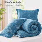 Love's cabin Mineral Blue Twin Comforter Set - Twin XL Size Comforter Set Dorm Bedding, 2 Pieces Cute Floral Bedding, Soft Reversible Flowers Comforter, 1 Comforter & 1 Pillow Sham