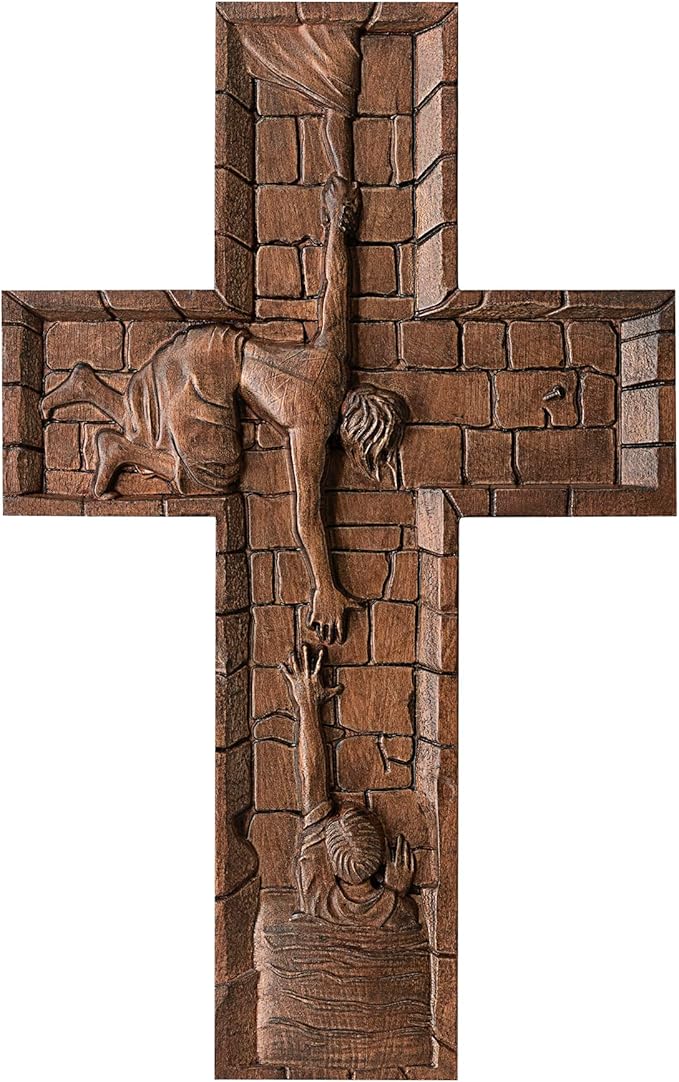 BGCOPPER Crucifix Wall Cross Handmade Wooden Cross with Hook, Christian Wall Art Jesus Wall Cross Gifts for Church Home Room Decor Christmas Cross - 6 Inch