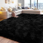 Soft Fluffy Rug for Living Room, 4x6 Black Shag Area Rug for Bedroom Living Room, Non-Slip Fuzzy Carpet for Girls Boys Kids, Throw Rugs for Dorm, Modern Home Decor Aesthetic