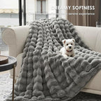 EVERGRACE Ultra Soft Luxury Fluffy Ridgeline Faux Rabbit Fur Throw Blanket, Thick Warm Bubble Throw for Bed, Cozy Plush Reversible Blankets for Couch, Chair, Sofa, Grey, 60x80 Inches, 870 GSM