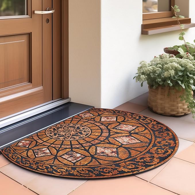 CHICHIC Entrance Door Mat Large 18 x 30 Inch Entry Way Doormat Front Door Rugs Outdoors Heavy Duty Welcome Mat Non Slip Rubber Back Low Profile for Garage, Patio, High Traffic Area, Orange