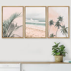 SIGNWIN Framed Canvas Print Wall Art Set Tropical Palm Leaf Beach Ocean Shore Landscape Nature Wilderness Modern Art Realism Decorative for Living Room, Bedroom, Office - 16"x24"x3 Natural