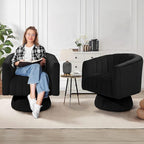 Kromax Swivel Accent Chair with Armrest, Set of 2, Mid Century 360 Degree Swivel Barrel Chair Overstuffed Tufted Velvet, Ideal for Living Room, Bedroom, Reading Room, Black